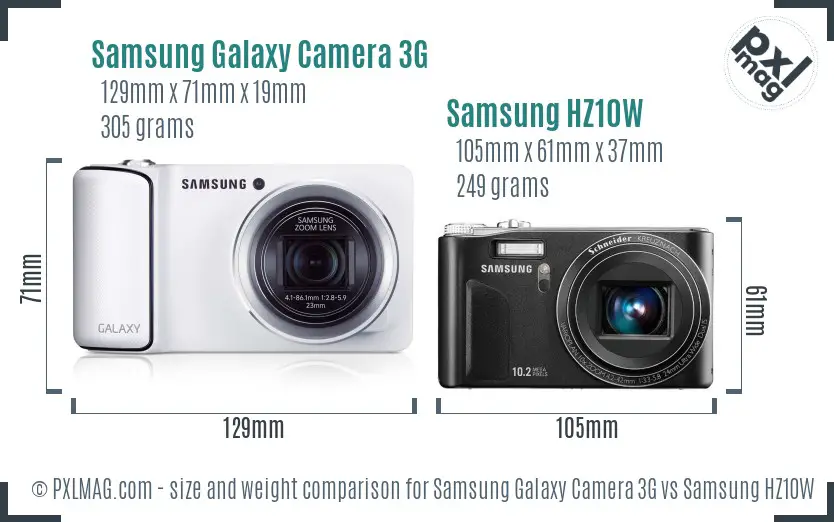 Samsung Galaxy Camera 3G vs Samsung HZ10W size comparison