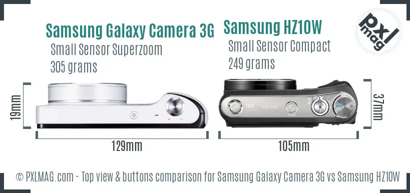 Samsung Galaxy Camera 3G vs Samsung HZ10W top view buttons comparison