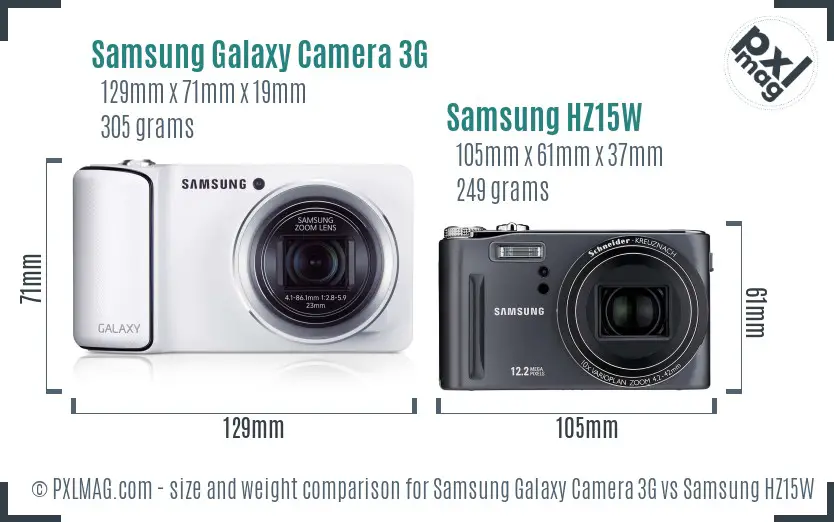 Samsung Galaxy Camera 3G vs Samsung HZ15W size comparison