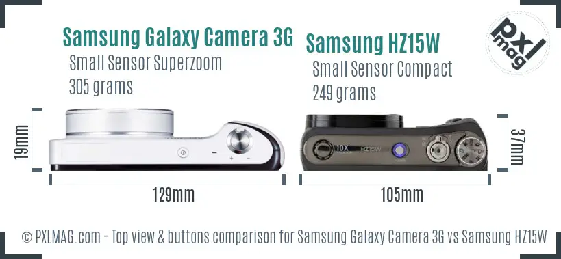 Samsung Galaxy Camera 3G vs Samsung HZ15W top view buttons comparison