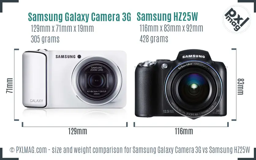 Samsung Galaxy Camera 3G vs Samsung HZ25W size comparison