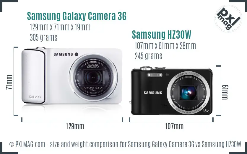 Samsung Galaxy Camera 3G vs Samsung HZ30W size comparison