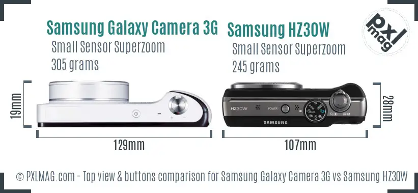 Samsung Galaxy Camera 3G vs Samsung HZ30W top view buttons comparison