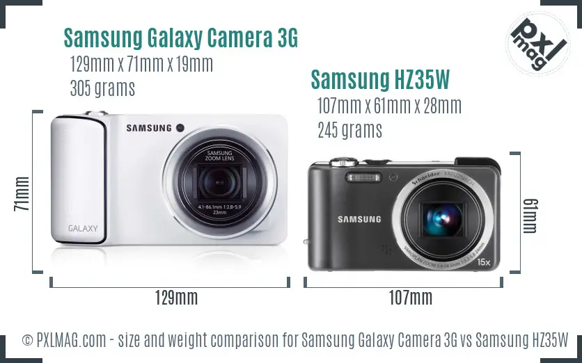 Samsung Galaxy Camera 3G vs Samsung HZ35W size comparison