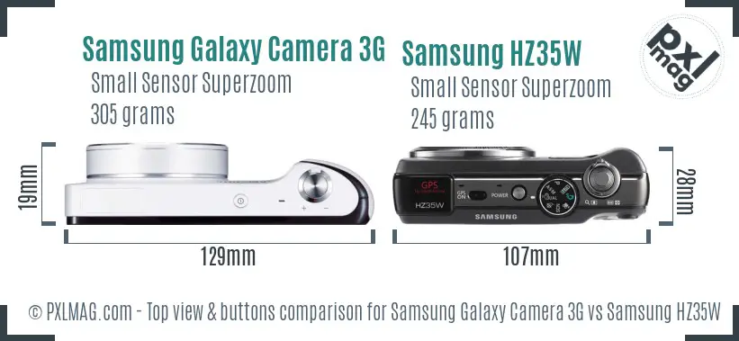 Samsung Galaxy Camera 3G vs Samsung HZ35W top view buttons comparison