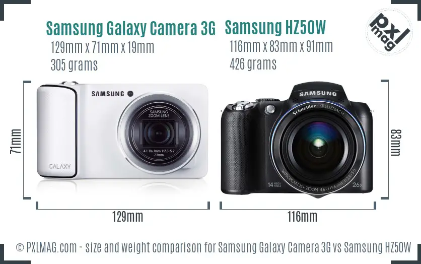 Samsung Galaxy Camera 3G vs Samsung HZ50W size comparison