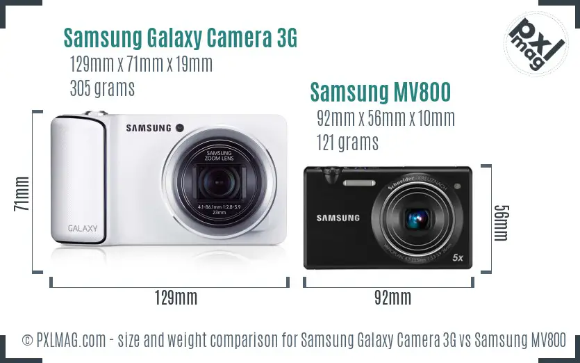 Samsung Galaxy Camera 3G vs Samsung MV800 size comparison