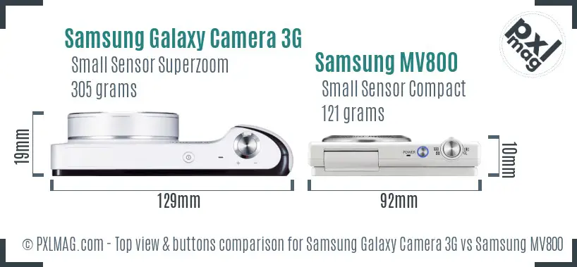 Samsung Galaxy Camera 3G vs Samsung MV800 top view buttons comparison
