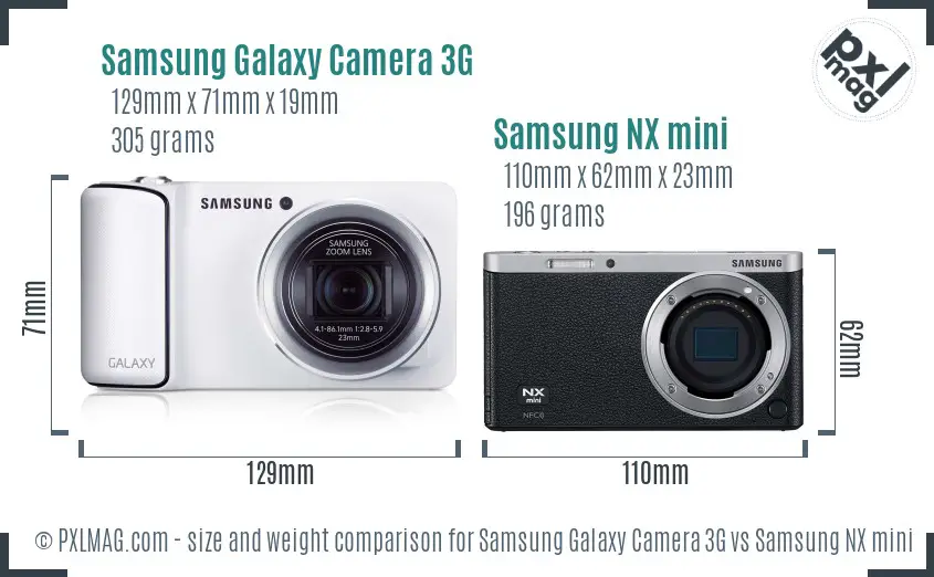 Samsung Galaxy Camera 3G vs Samsung NX mini size comparison