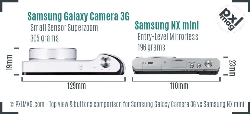 Samsung Galaxy Camera 3G vs Samsung NX mini top view buttons comparison