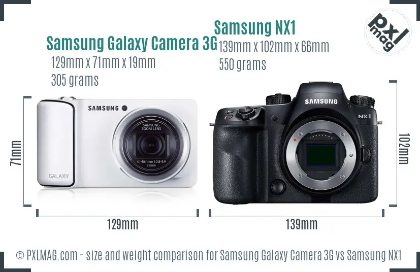 Samsung Galaxy Camera 3G vs Samsung NX1 size comparison