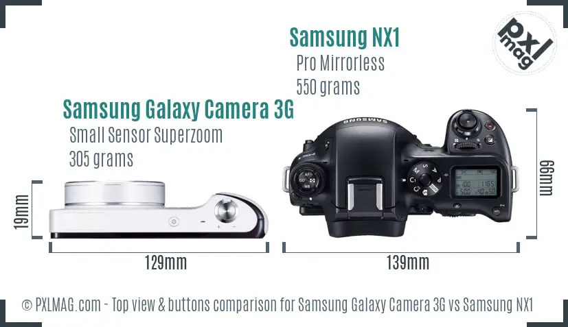 Samsung Galaxy Camera 3G vs Samsung NX1 top view buttons comparison