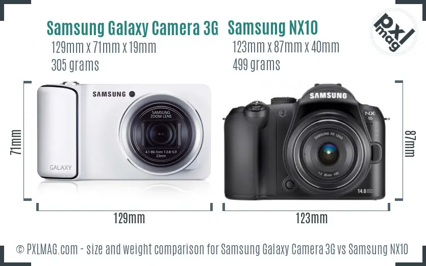 Samsung Galaxy Camera 3G vs Samsung NX10 size comparison