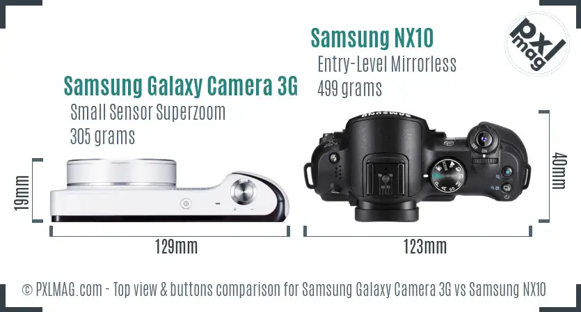 Samsung Galaxy Camera 3G vs Samsung NX10 top view buttons comparison
