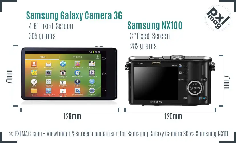Samsung Galaxy Camera 3G vs Samsung NX100 Screen and Viewfinder comparison