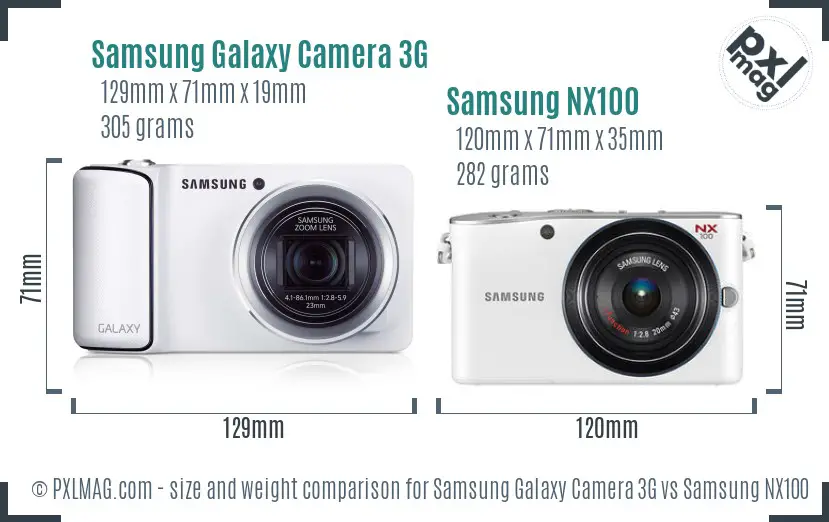 Samsung Galaxy Camera 3G vs Samsung NX100 size comparison