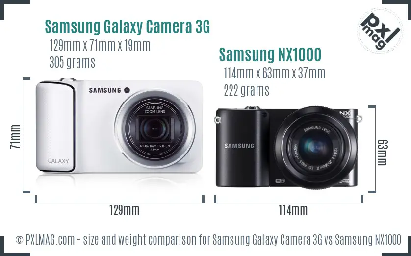 Samsung Galaxy Camera 3G vs Samsung NX1000 size comparison