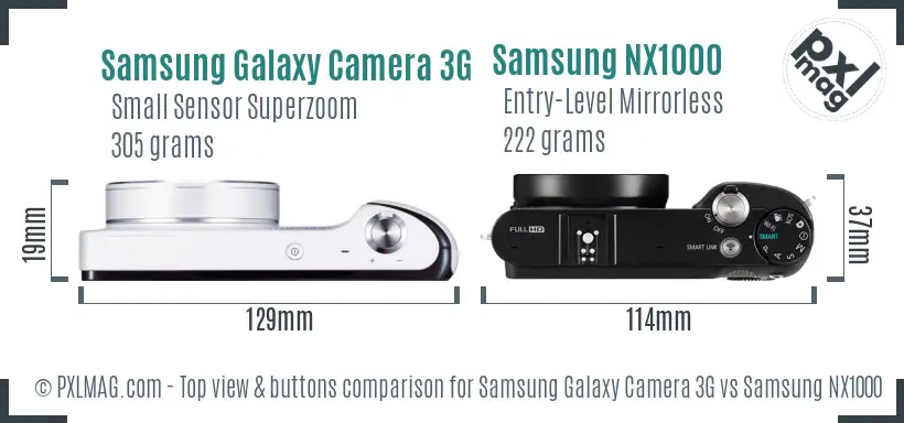 Samsung Galaxy Camera 3G vs Samsung NX1000 top view buttons comparison