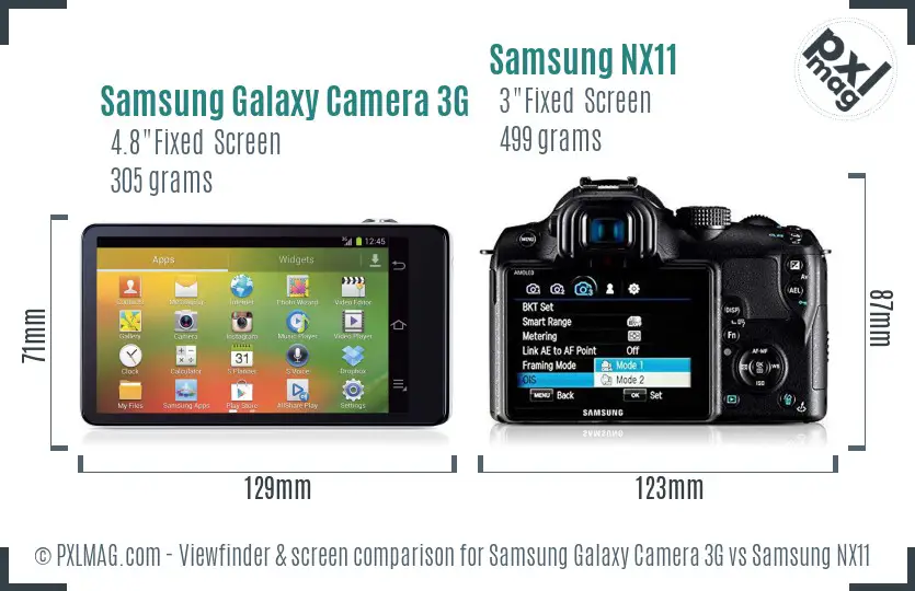 Samsung Galaxy Camera 3G vs Samsung NX11 Screen and Viewfinder comparison