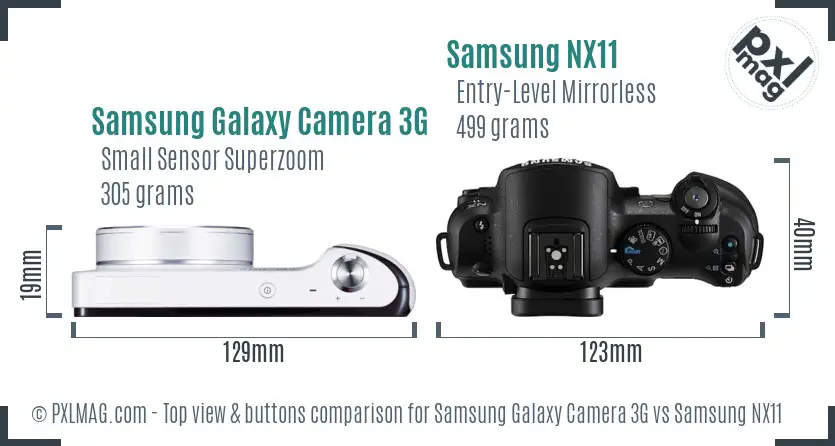 Samsung Galaxy Camera 3G vs Samsung NX11 top view buttons comparison