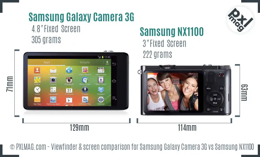 Samsung Galaxy Camera 3G vs Samsung NX1100 Screen and Viewfinder comparison