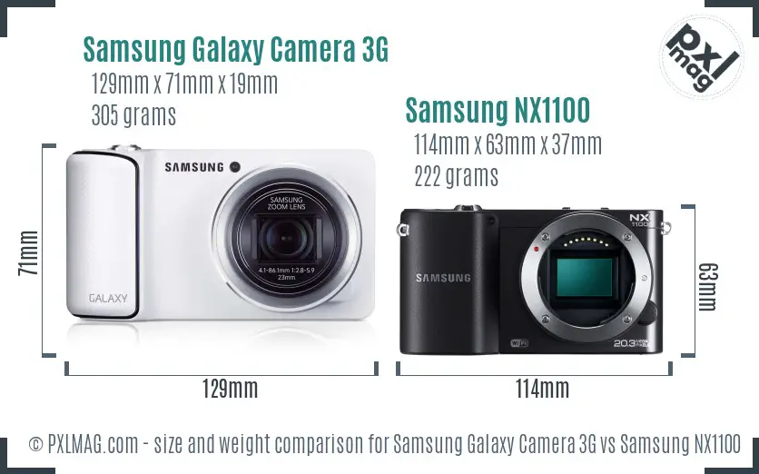 Samsung Galaxy Camera 3G vs Samsung NX1100 size comparison