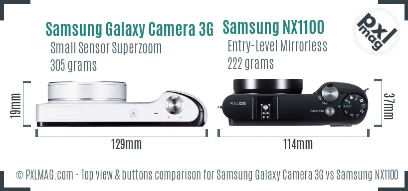 Samsung Galaxy Camera 3G vs Samsung NX1100 top view buttons comparison