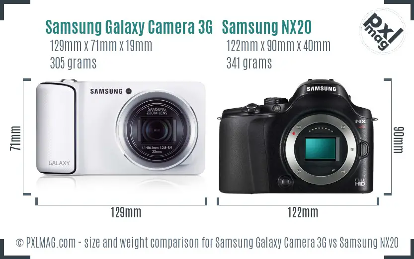 Samsung Galaxy Camera 3G vs Samsung NX20 size comparison