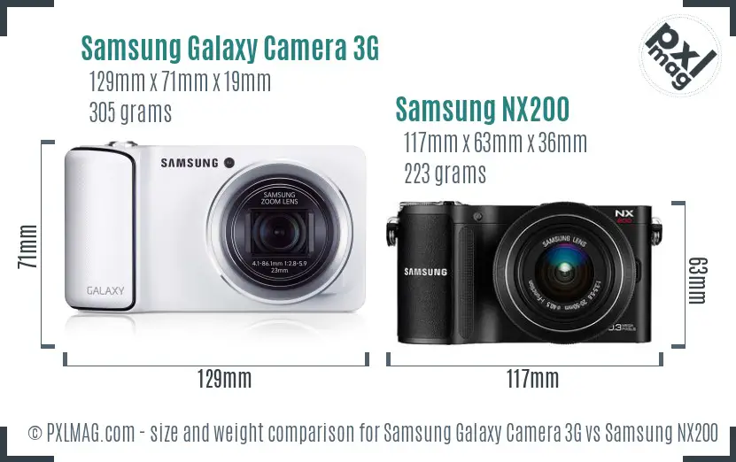 Samsung Galaxy Camera 3G vs Samsung NX200 size comparison