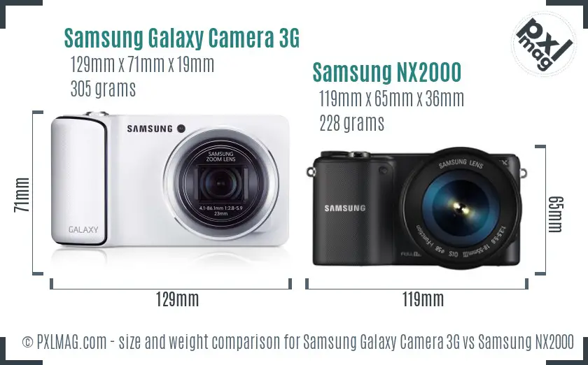 Samsung Galaxy Camera 3G vs Samsung NX2000 size comparison
