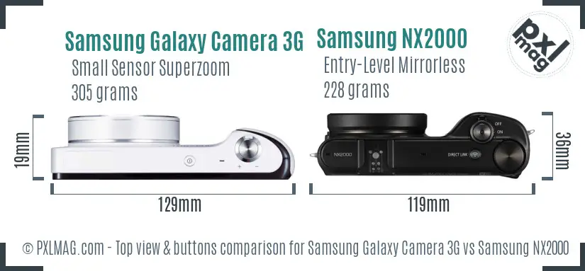Samsung Galaxy Camera 3G vs Samsung NX2000 top view buttons comparison