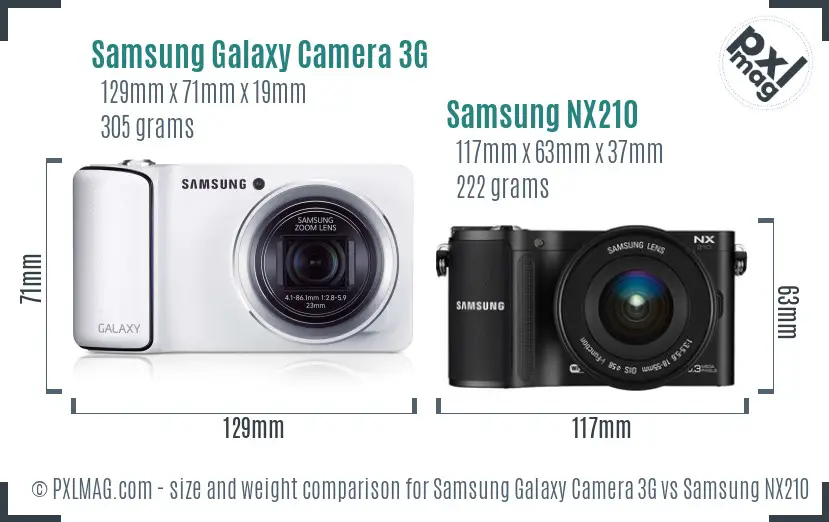 Samsung Galaxy Camera 3G vs Samsung NX210 size comparison