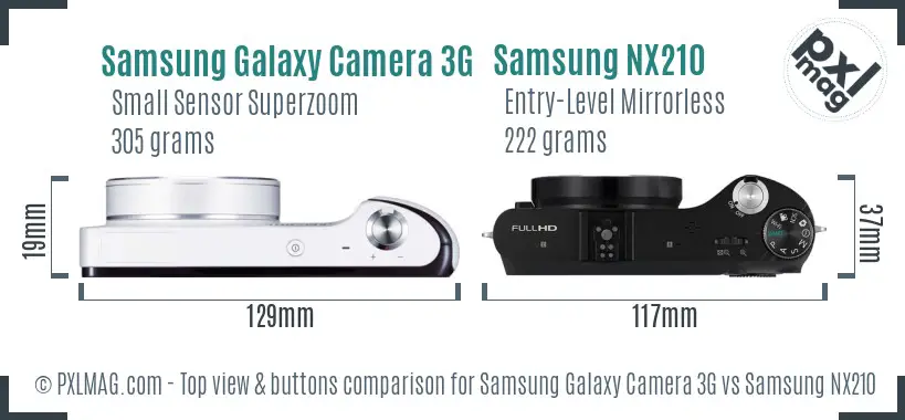 Samsung Galaxy Camera 3G vs Samsung NX210 top view buttons comparison