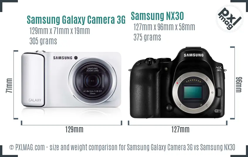 Samsung Galaxy Camera 3G vs Samsung NX30 size comparison