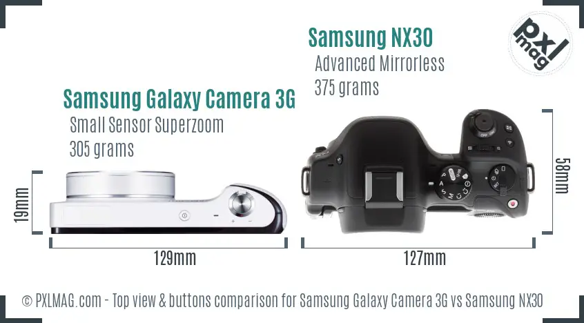 Samsung Galaxy Camera 3G vs Samsung NX30 top view buttons comparison