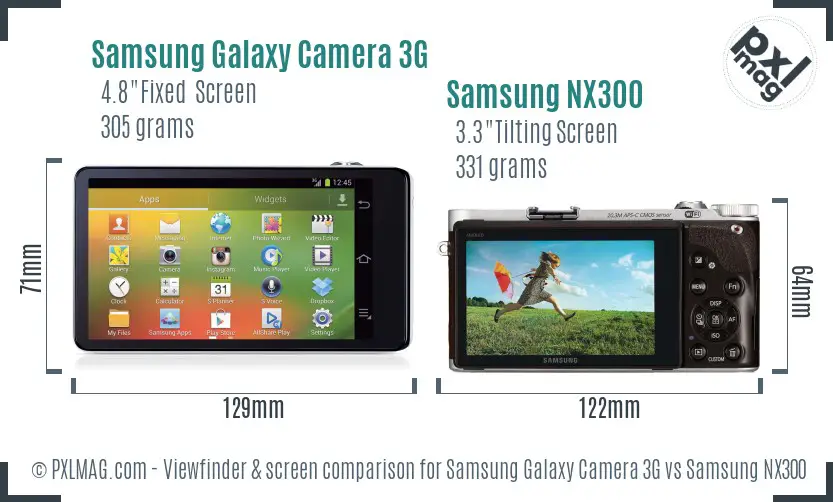 Samsung Galaxy Camera 3G vs Samsung NX300 Screen and Viewfinder comparison