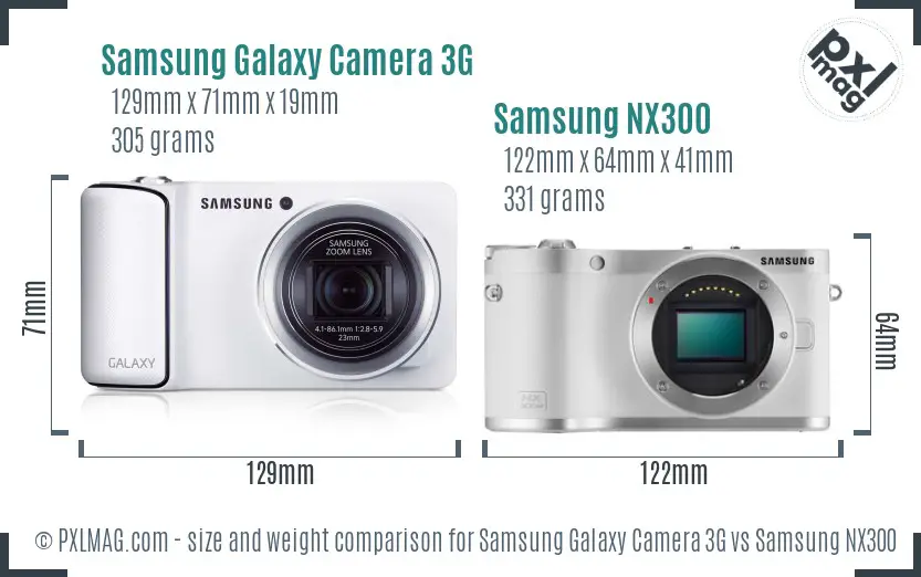 Samsung Galaxy Camera 3G vs Samsung NX300 size comparison