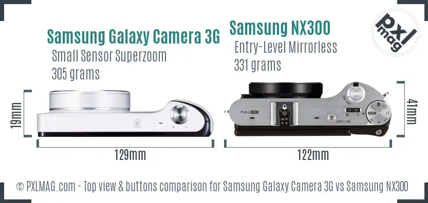 Samsung Galaxy Camera 3G vs Samsung NX300 top view buttons comparison