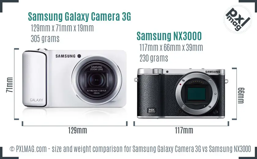 Samsung Galaxy Camera 3G vs Samsung NX3000 size comparison