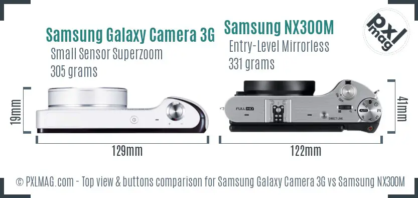 Samsung Galaxy Camera 3G vs Samsung NX300M top view buttons comparison