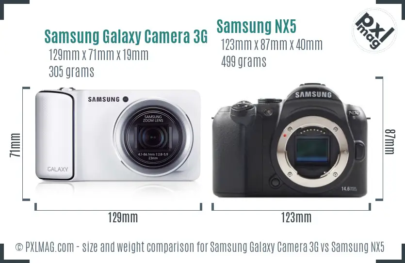 Samsung Galaxy Camera 3G vs Samsung NX5 size comparison