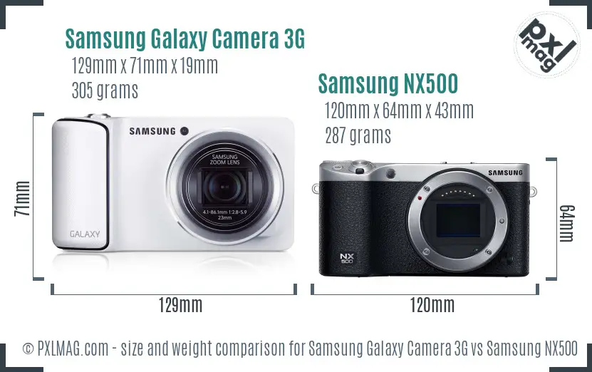 Samsung Galaxy Camera 3G vs Samsung NX500 size comparison