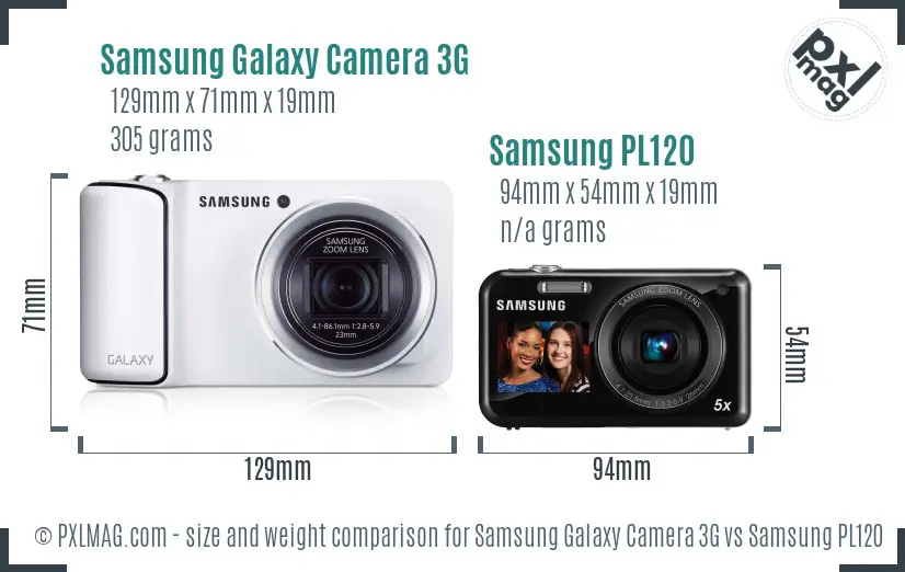 Samsung Galaxy Camera 3G vs Samsung PL120 size comparison