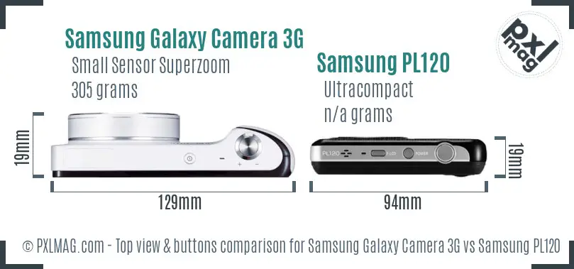 Samsung Galaxy Camera 3G vs Samsung PL120 top view buttons comparison