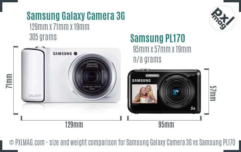 Samsung Galaxy Camera 3G vs Samsung PL170 size comparison