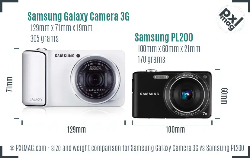 Samsung Galaxy Camera 3G vs Samsung PL200 size comparison