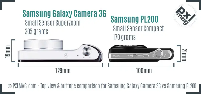 Samsung Galaxy Camera 3G vs Samsung PL200 top view buttons comparison