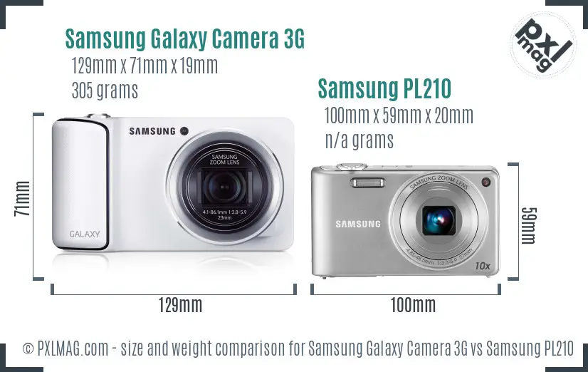 Samsung Galaxy Camera 3G vs Samsung PL210 size comparison