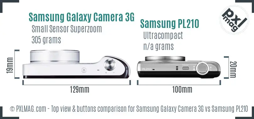 Samsung Galaxy Camera 3G vs Samsung PL210 top view buttons comparison