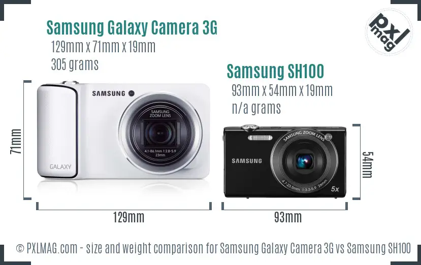 Samsung Galaxy Camera 3G vs Samsung SH100 size comparison